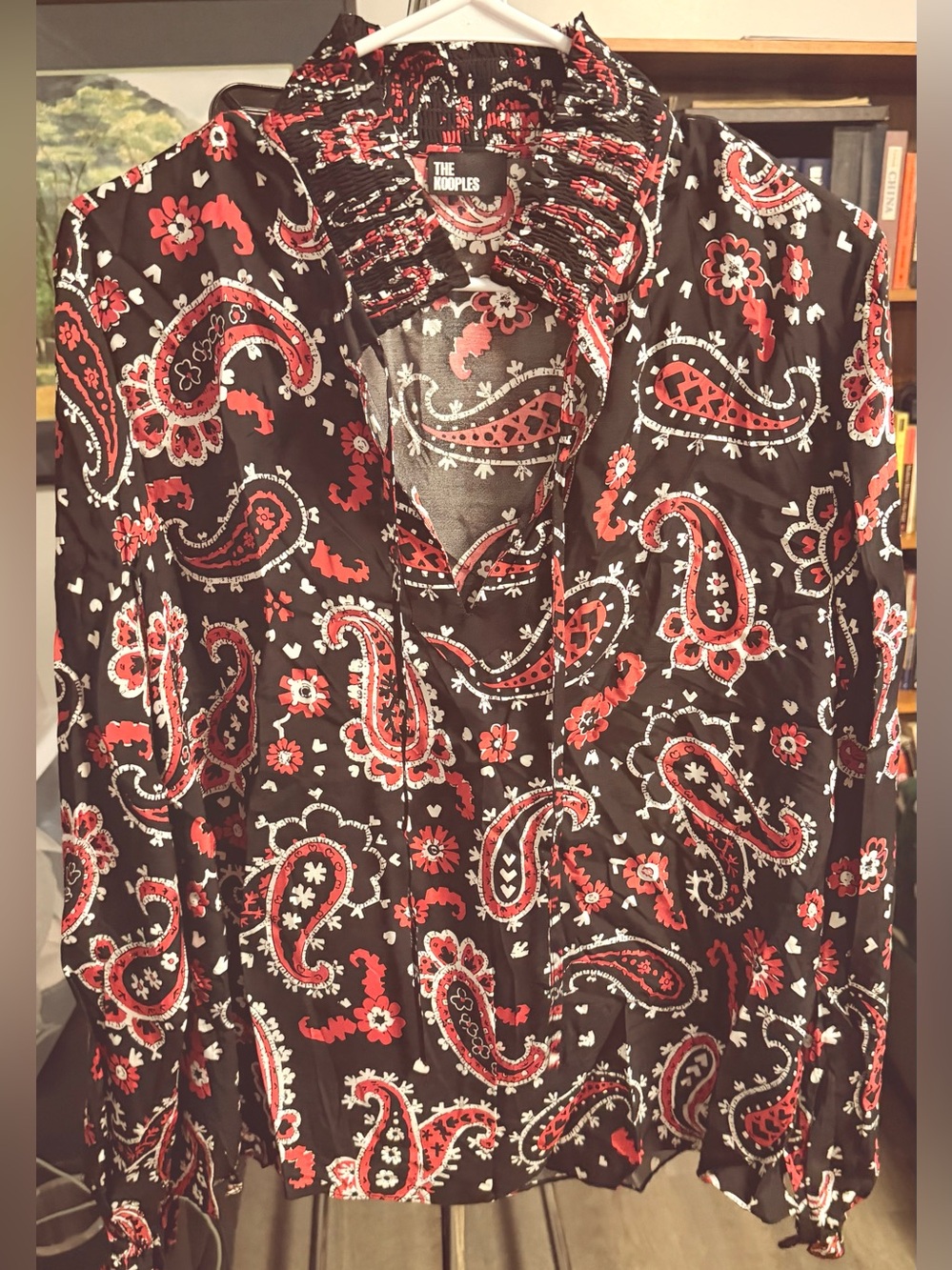 The Kooples Black Button-Down Shirt with Red & White Paisley Print